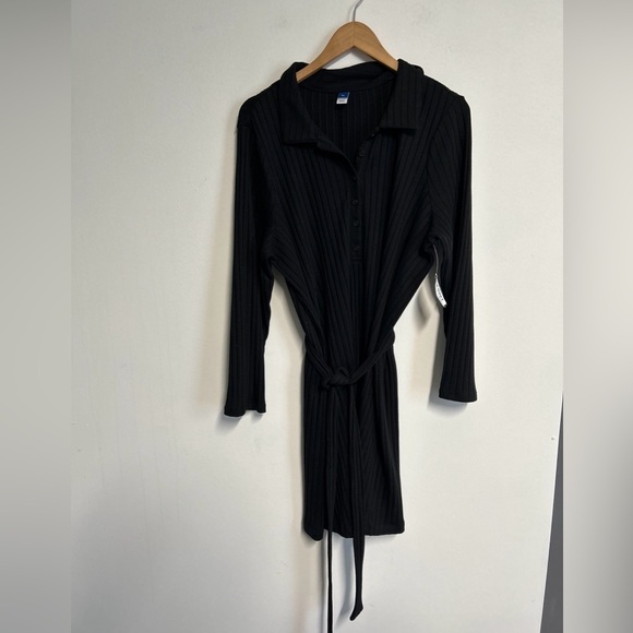 Old Navy Womens XXL Black Ribbed Knit Sweater Dress Long‎ Sleeve Belt 1/4 Button - Picture 3 of 14